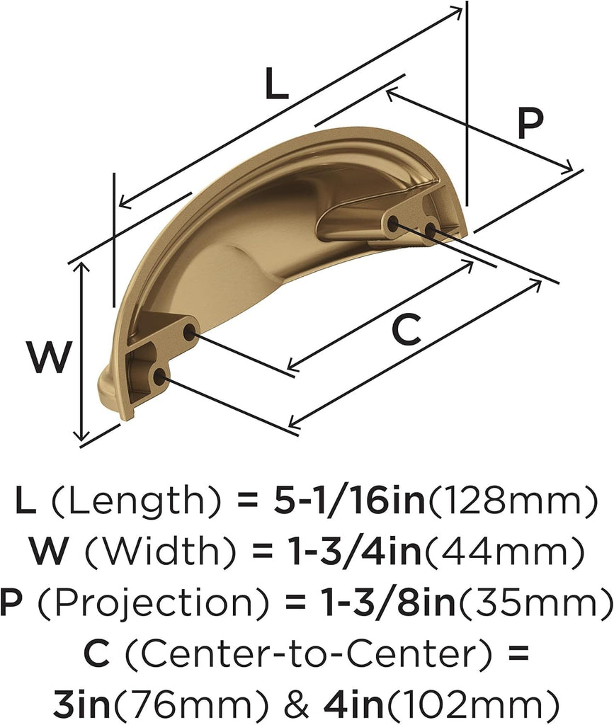 | Cabinet Cup Pull | Champagne Bronze | 3 inch or 4 inch (76 mm or 102 mm) Center-to-Center Drawer Pull | Ashby |