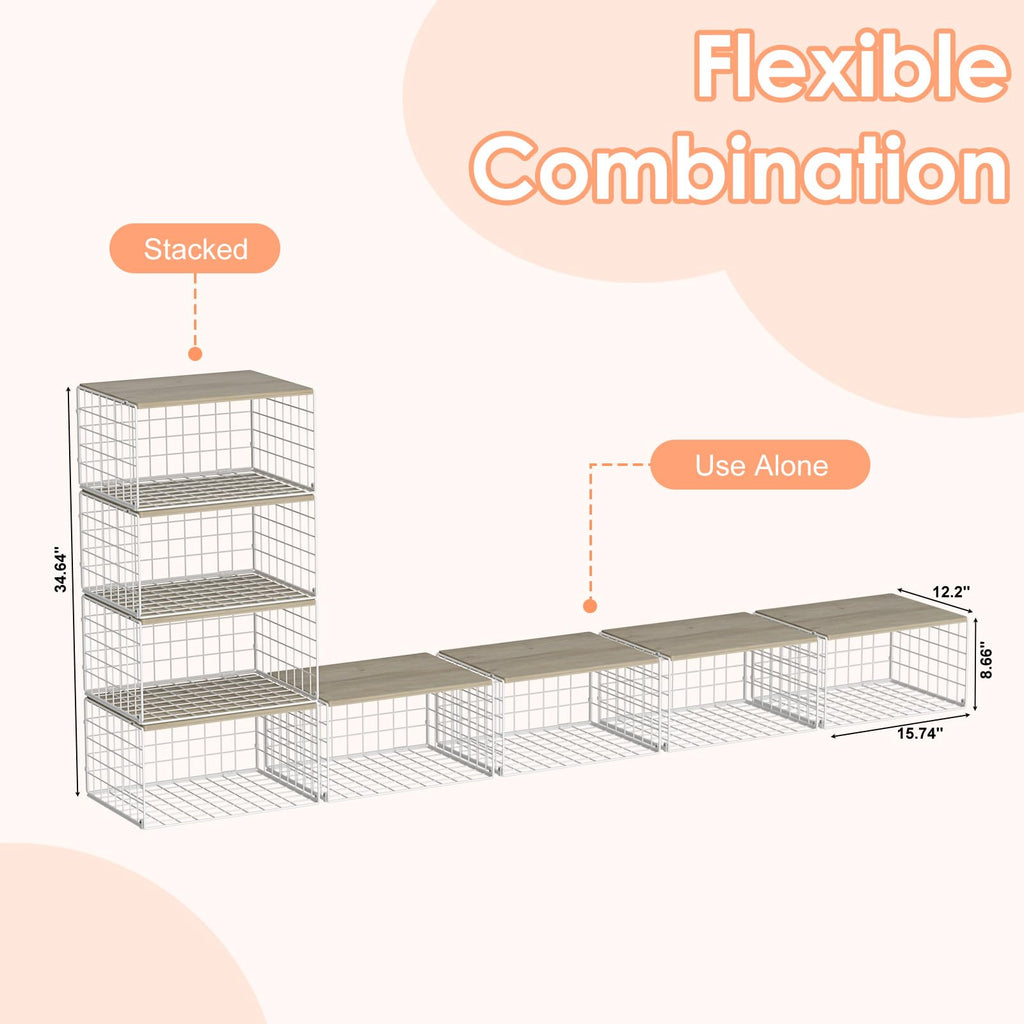 6 Pack Stackable Storage Closet Shelf Organizer Metal White