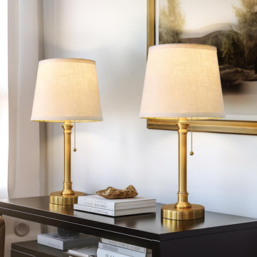 19.5" Brass Gold Small Table Lamps Set of 2 Bedroom