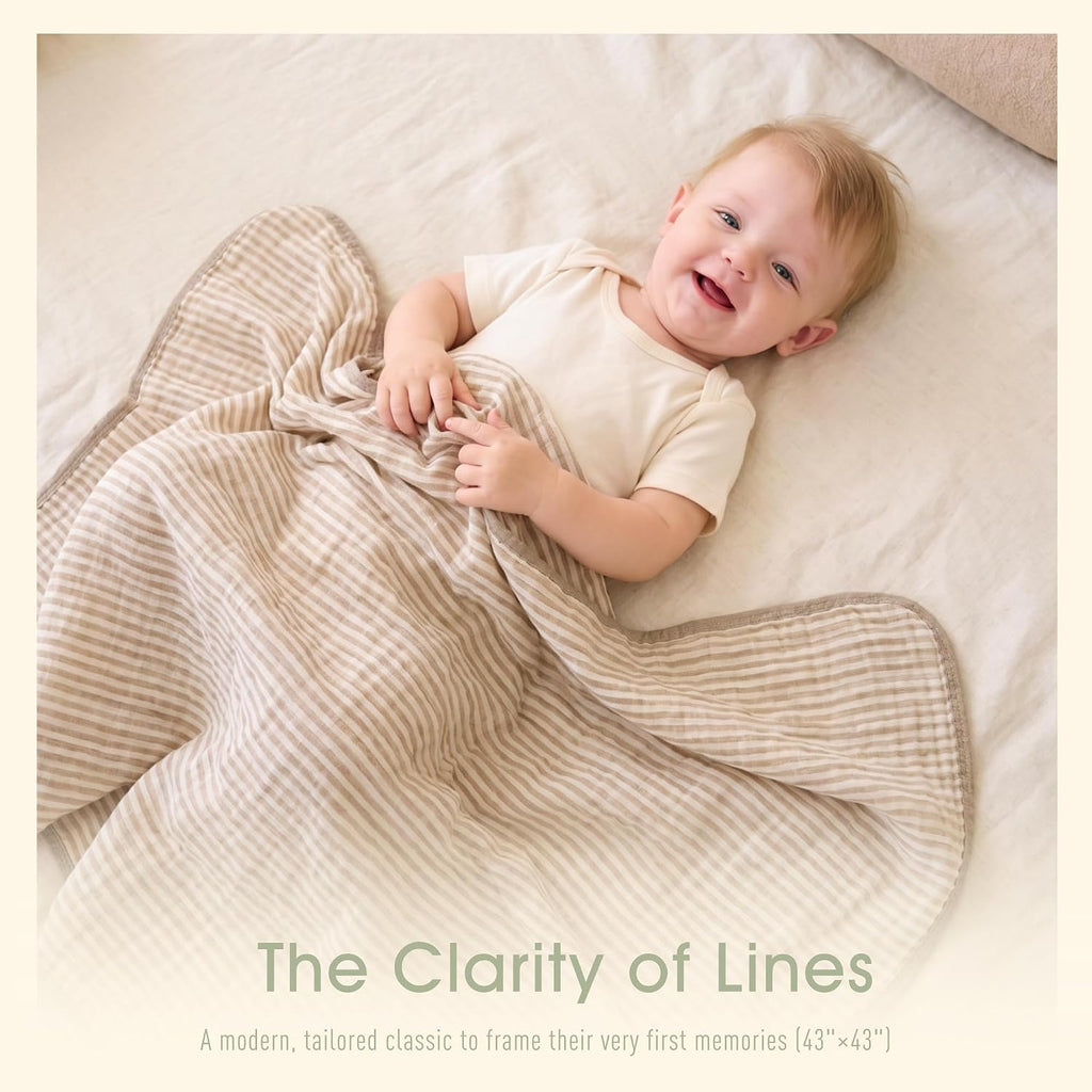 Ultra Soft Muslin Baby Blanket, Organic Cotton Blend (Cacao Stripe)