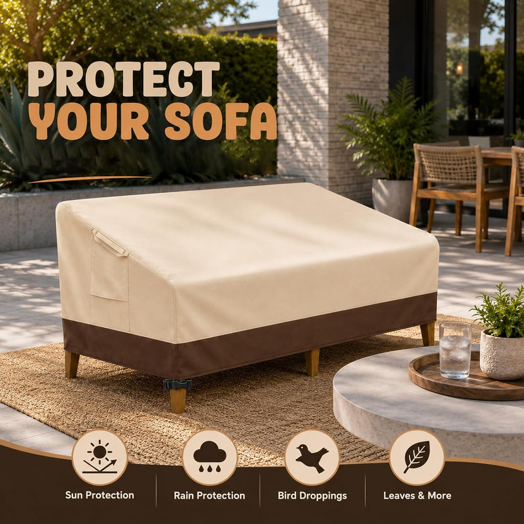 Waterproof Outdoor Sofa Cover for 3-Seater Patio Couch, Heavy Duty Lawn Furniture Cover with Air Vent and Handles