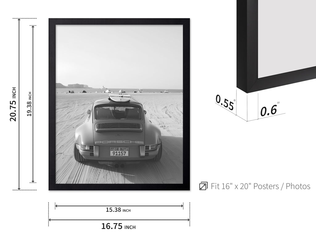 Classic Car Poster - Car in the Desert Print - Automobile Art - Transportation Design - Black and White Illustration