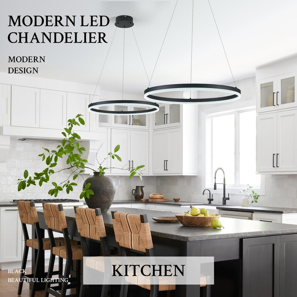 Modern LED Pendant Lighting Ring Chandelier Black Dimmable LED Chandelier 36W Adjustable Pendant Light Fixture