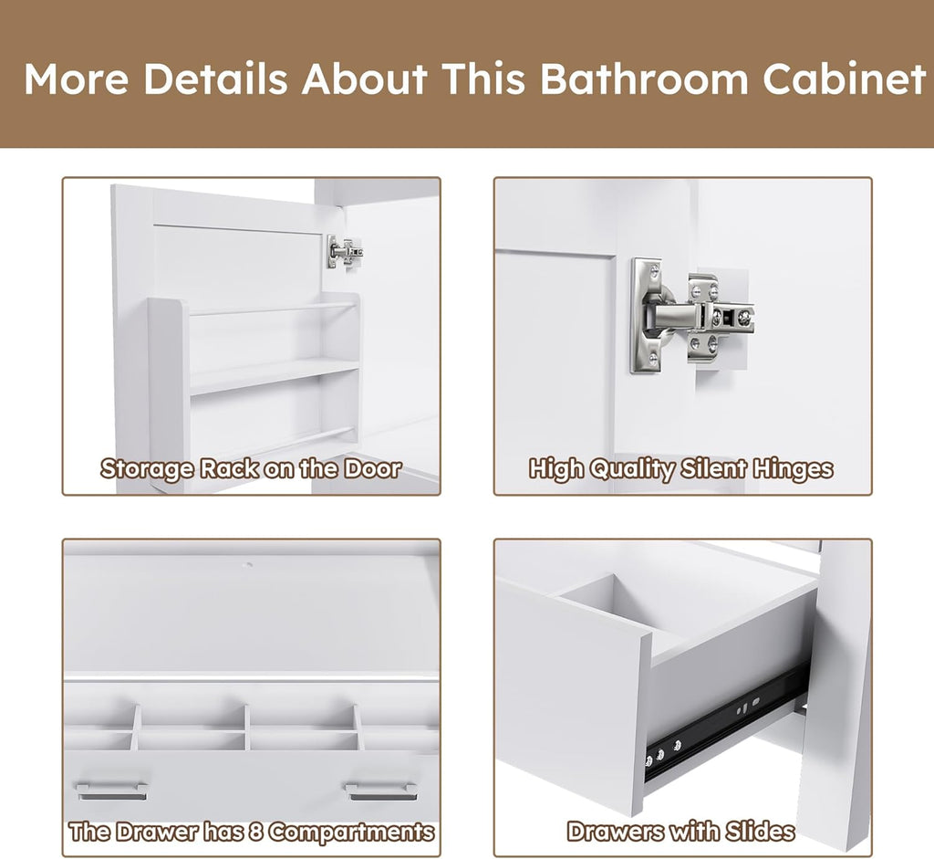 42" Bathroom Vanity Without Top Sink,Freestanding Cabinet Base with Soft-Close Door and Drawer