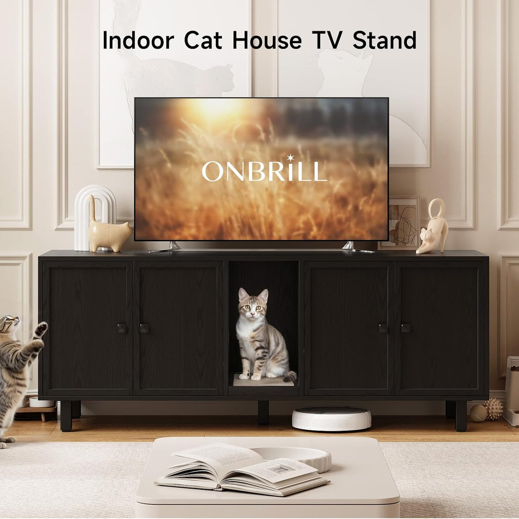 63 Inches Cat Litter Box Enclosure for 2 Cats, Black