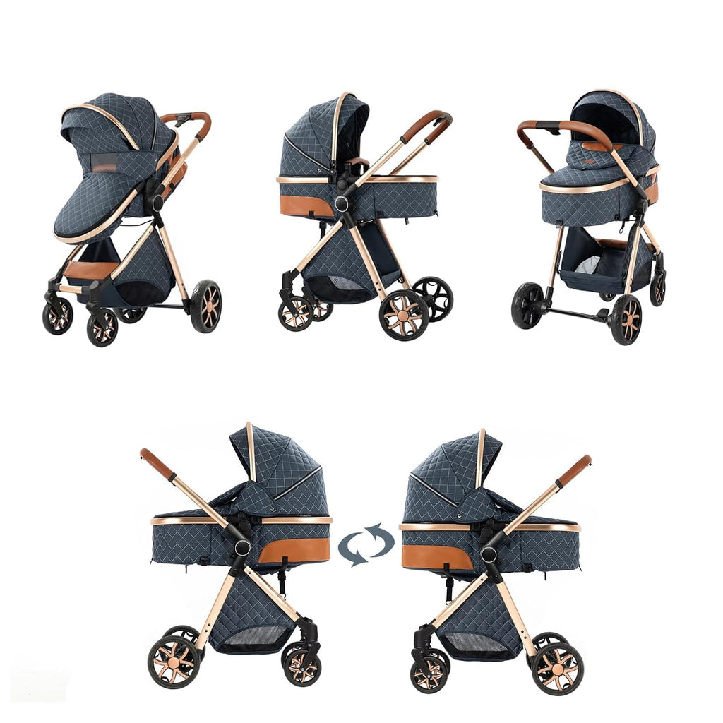 2 in 1 Baby Bassinet Stroller, Convertible Foldable Standard Stroller, Reversible Pushchair Infant Buggy Carriage