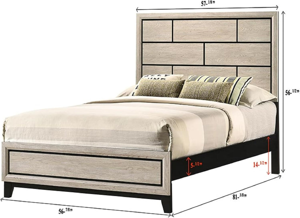Gray Bed Low Profile Geometric Headboard Solid Wood