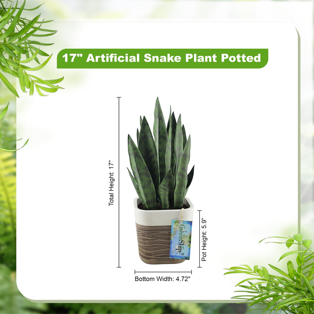 17 inch Artificial Snake Plant with Decorative Two-Tone Pot