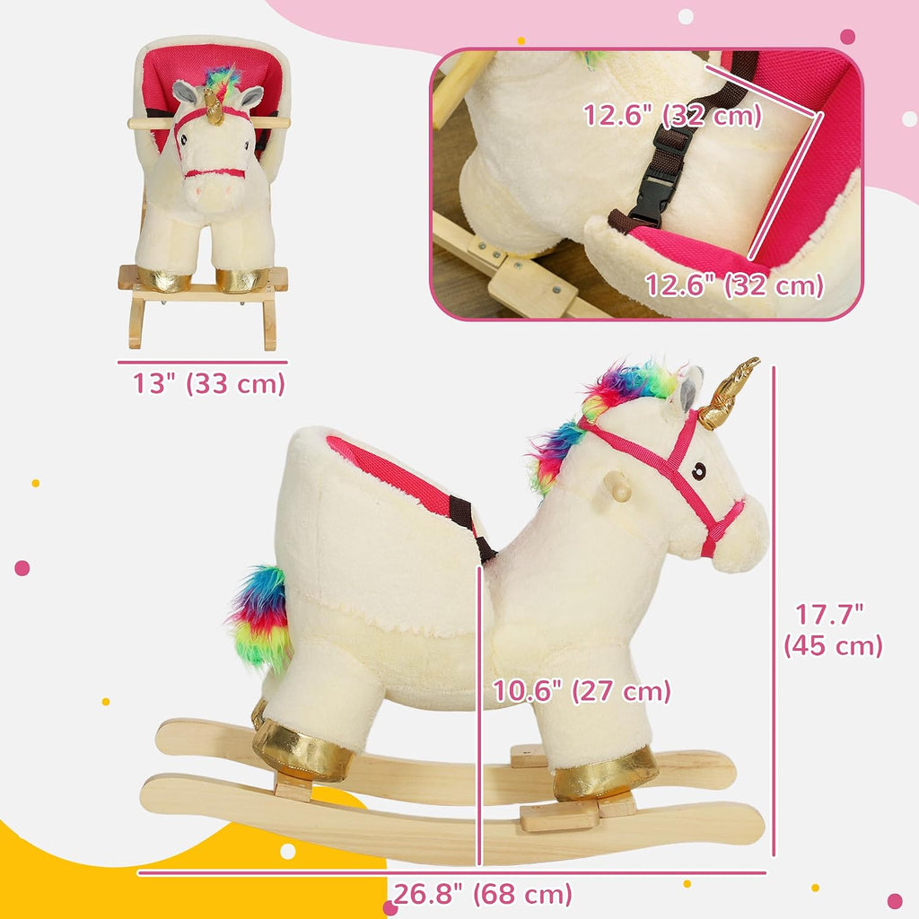 Kids Rocking Horse Unicorn Realistic Sounds 18-36 Months Cream White
