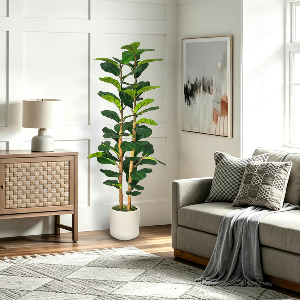 5ft Fiddle Leaf Fig Tree Artificial Plants in White Pot