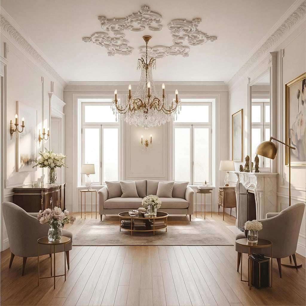 33.5'' Large PU Ceiling Medallion Combination Decorative 2.36'' ID French Style Chandelier Base Ceiling Medallion for
