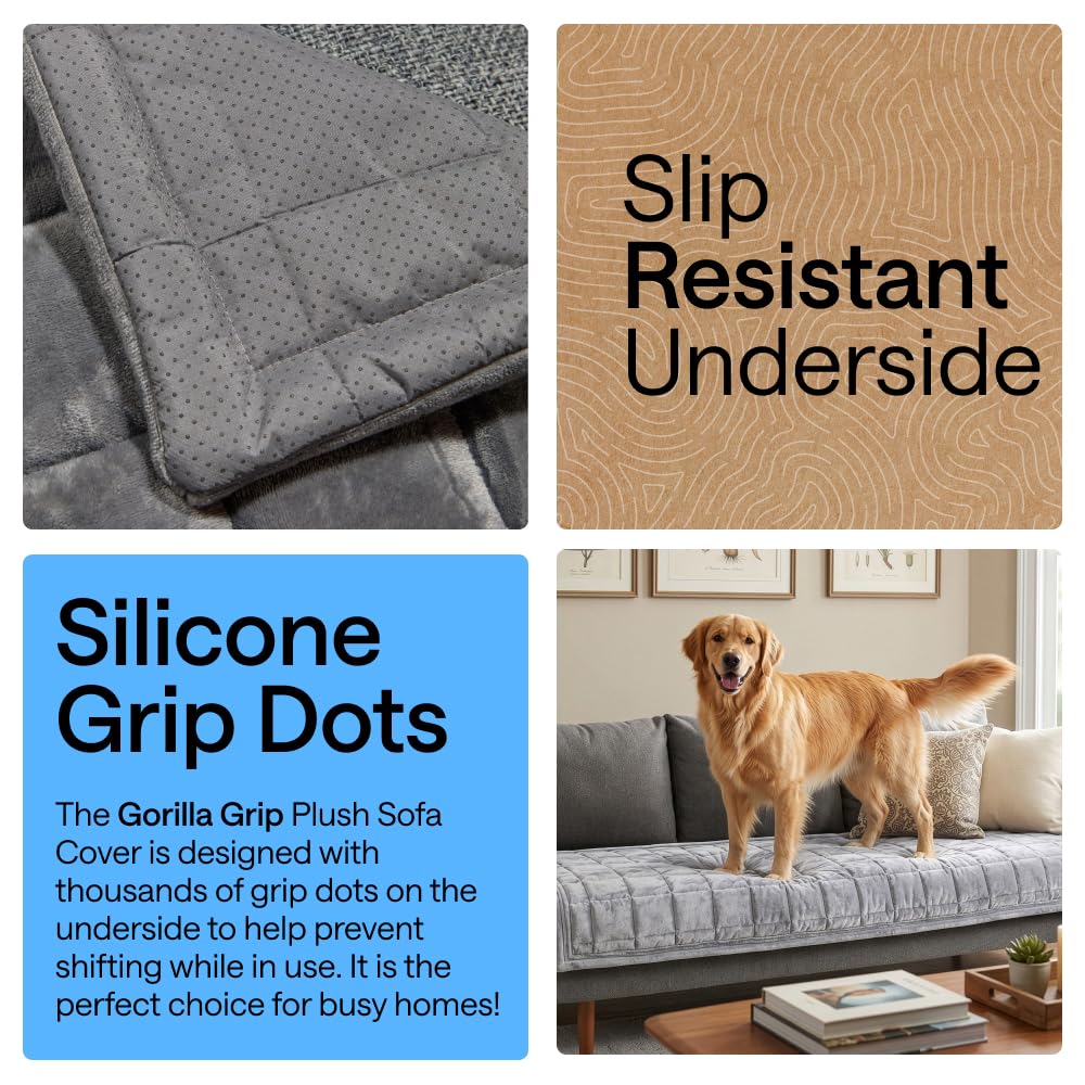 Slip and Leak Resistant Plush Loveseat Cover, Gray