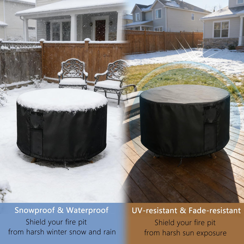 Pit Cover Round 28x16, 600D Heavy Duty Round Firepit Covers Waterproof