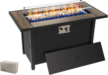 45 inch Gas Fire Pit Table, Patio Outdoor Propane Fire Pits with Removable Lid & Waterproof Cover, 50000 BTU with