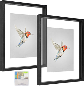 11x14 Floating Frames Set of 2,Double Glass Picture Frame Display Any Size Photo up to 11x14,Wall Mount or Tabletop