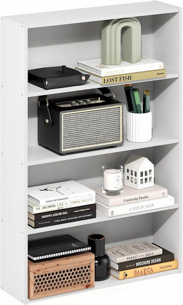 Basic Book Shelf, 4-Tier Bookcase with Open Shelf, Bookshelf, Cube Storage Organizer, 6 x 24 x 35, White