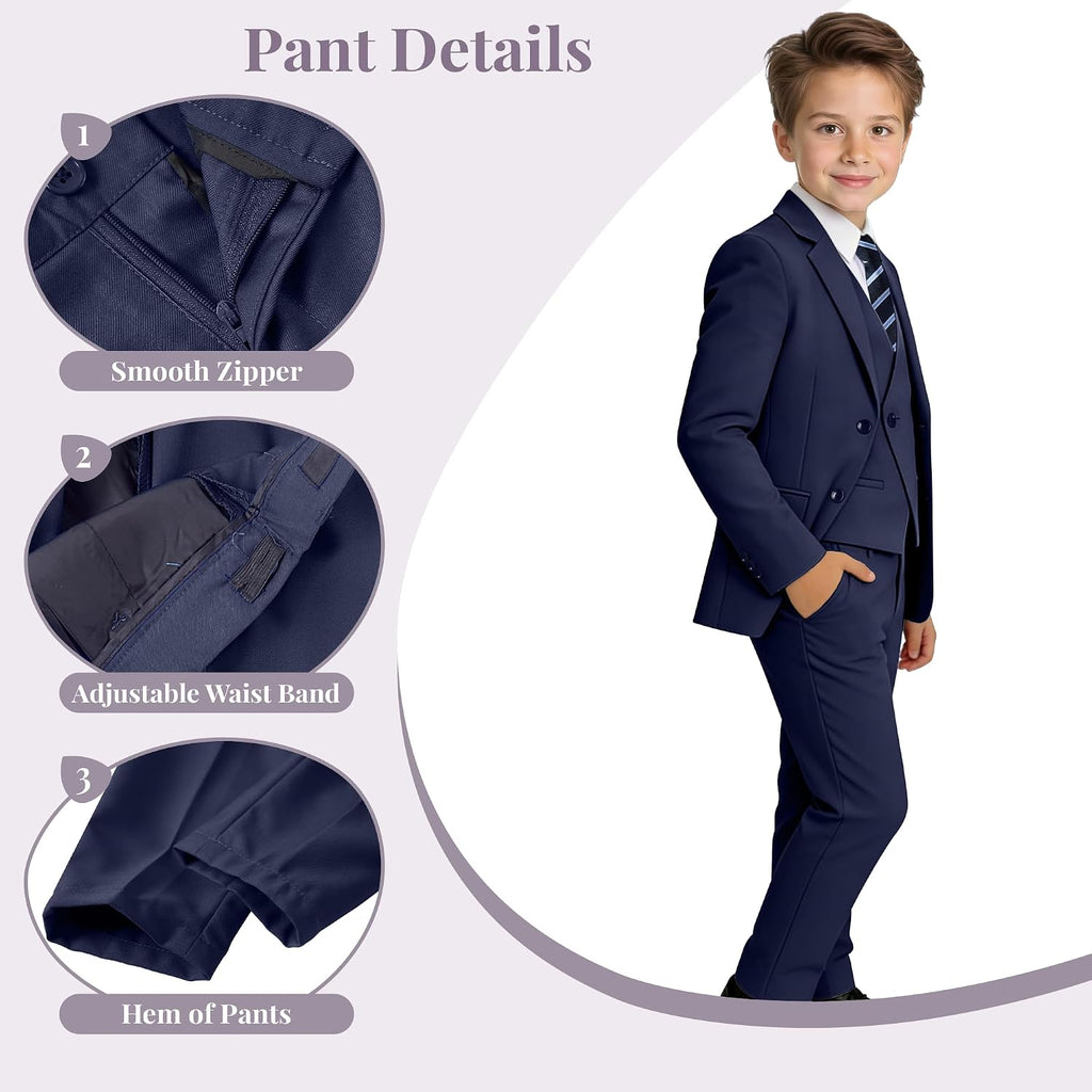 Boys Formal Suits 5 Piece Slim Fit Suit for Kids Teen Boy Tuxedo