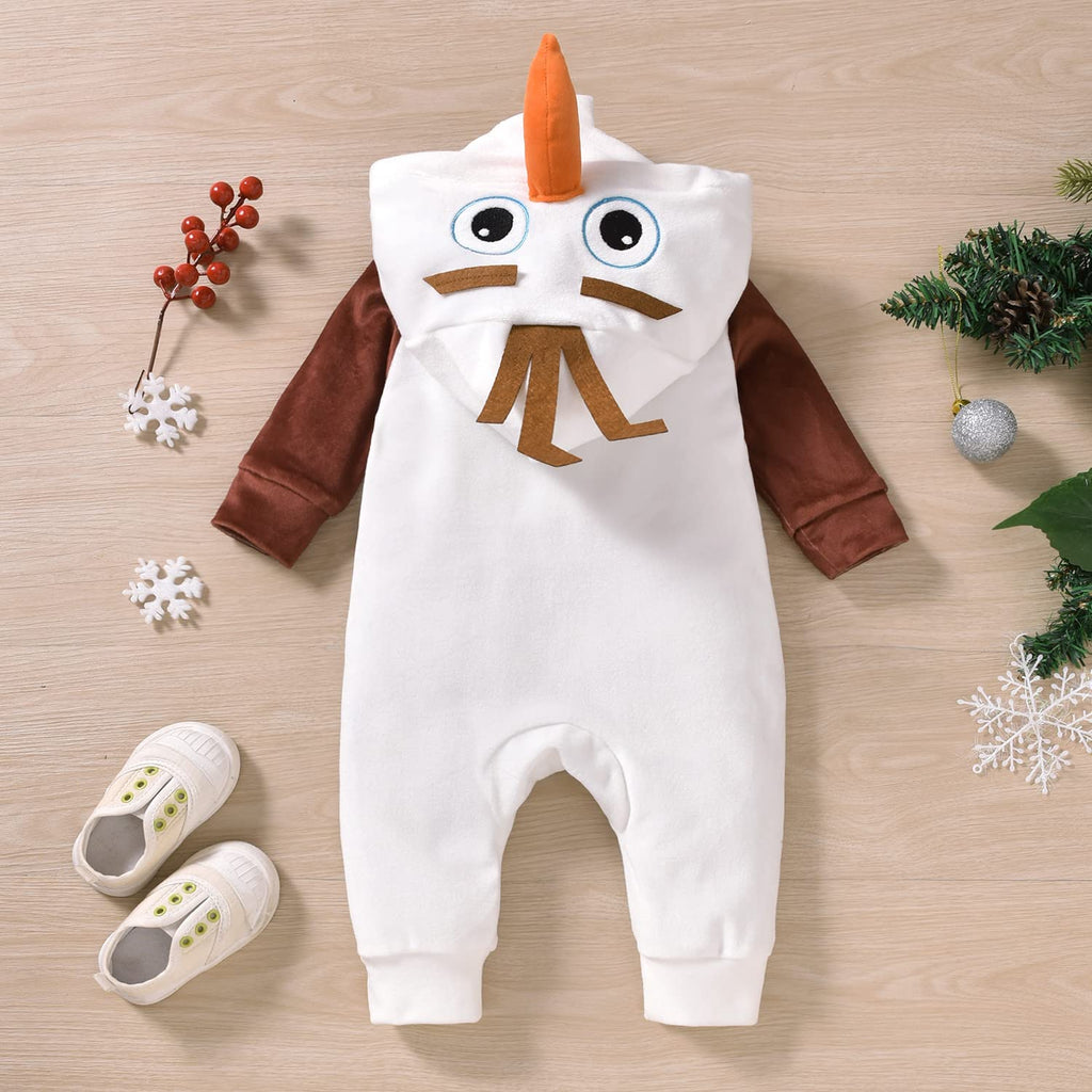 Baby Snowman Christmas Infant Xmas One Piece Velvet Hooded Romper Jumpsuit Clothes (Snowman, )