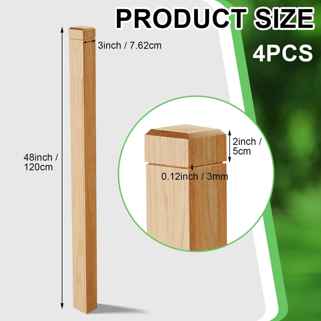 4 Pcs 3" x 48" Solid Red Oak Stair Newel Post Single Groove
