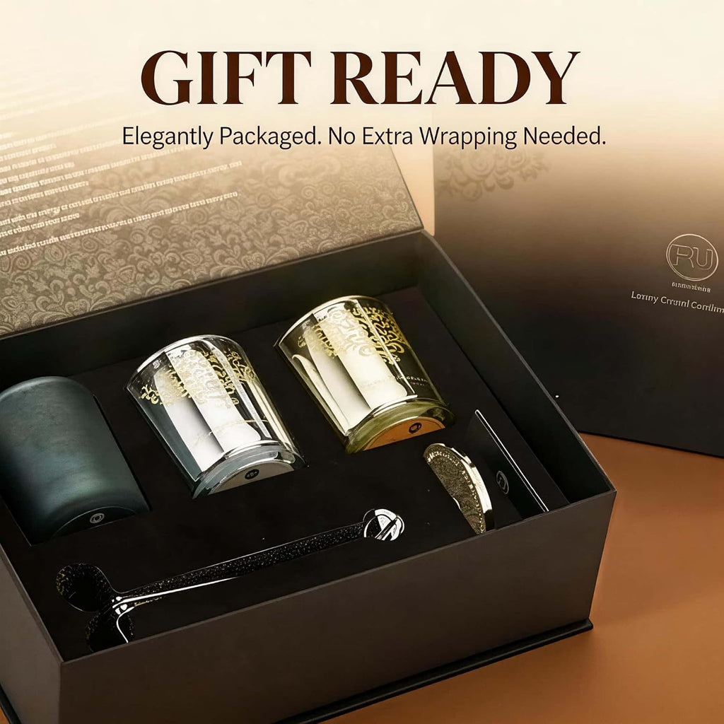 Luxury Candle Gift Set for Women, 3x7oz, Trimmer & Snuffer Lid - Set of 5