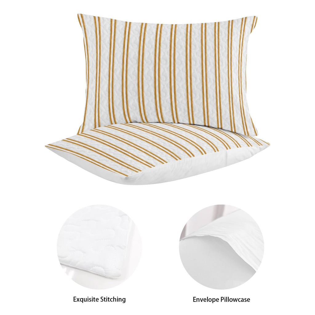 Yellow Ticking Stripe Quilts Bedding Set Minimalist Vertical Lines White Lightweight Quilted Bedspread 3