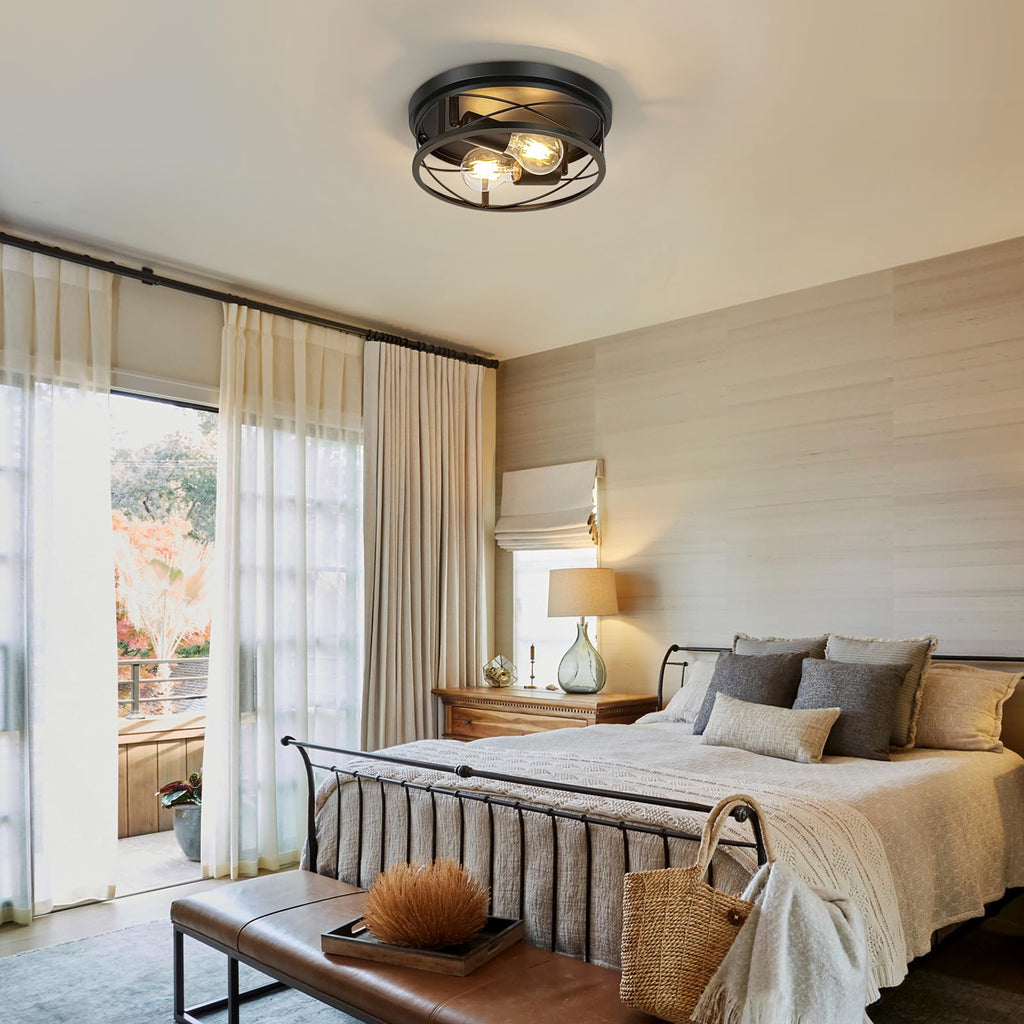 Farmhouse Lights, Black Industrial Flush Mount Ceiling Light