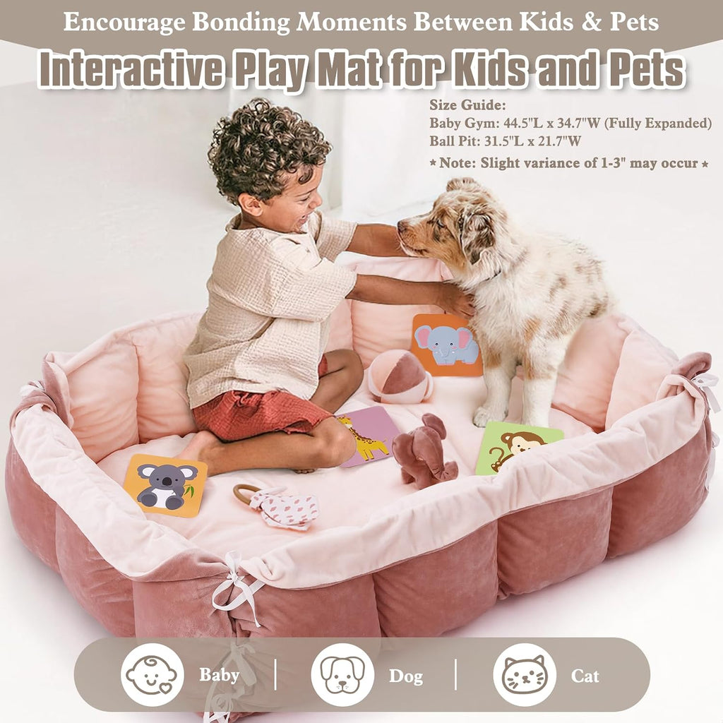 In-1 Plush Baby Play Gym, Baby Play Mats, Convertible Baby Gym, Tummy time mat, 6 Sensory Toys, Activity Center