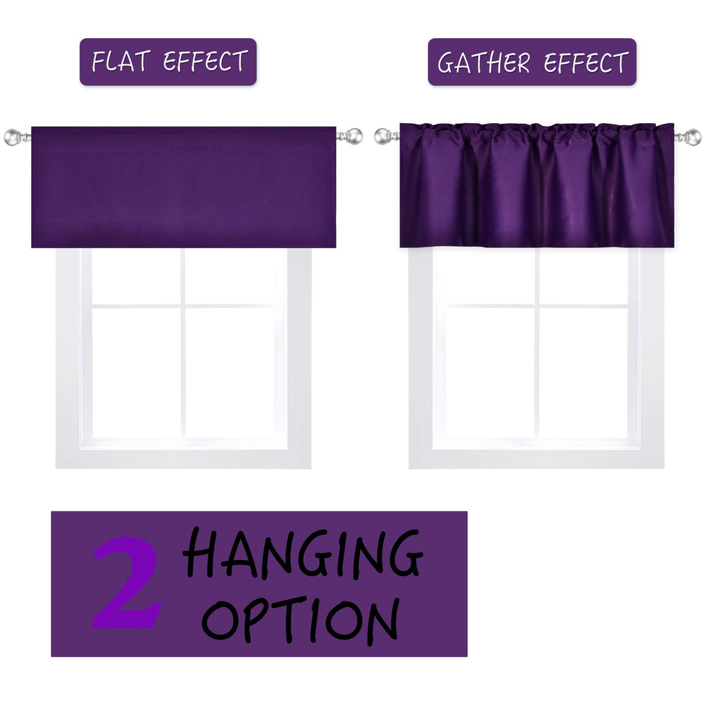Purple Valance for Windows 60x18 Inch Solid Thermal Insulated Blackout Rod Pocket Kitchen Short Curtain Toppers