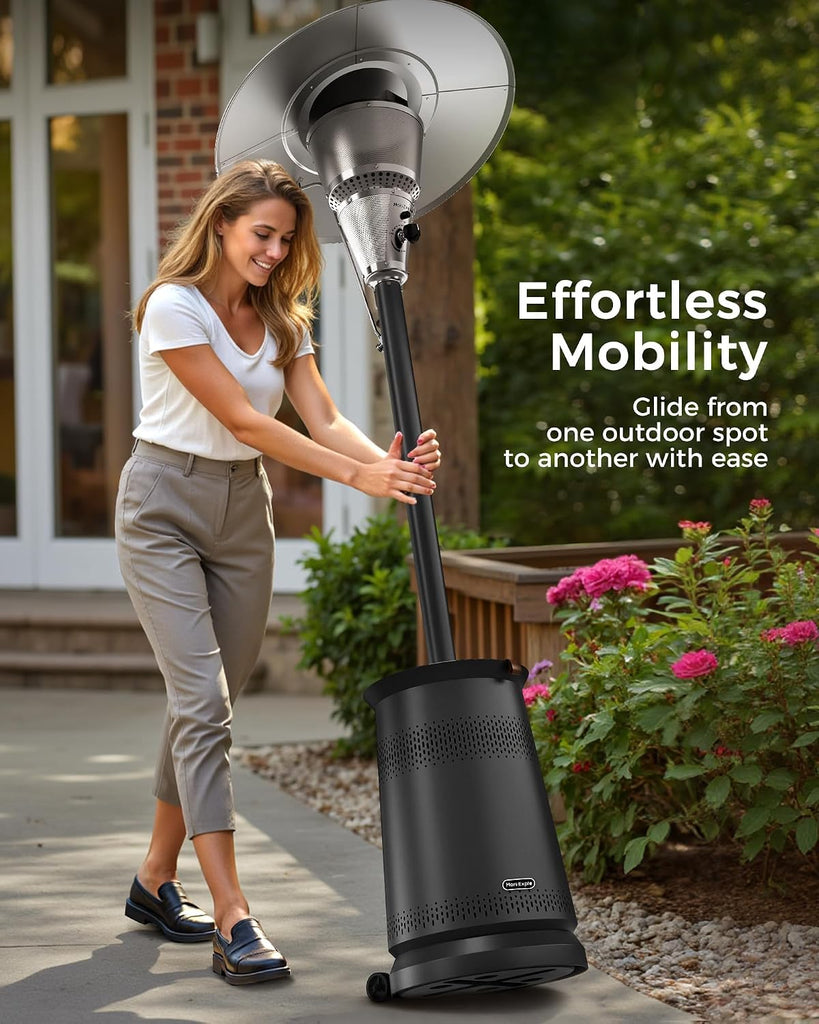 50, 000 BTU With Adjustable Heat Focusing Top, Portable Propane Patio Heater with Wheels & Sandbox, Stainless Steel