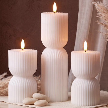 Flameless LED Candles Hourglass Remote Timer Wax,Ivory White - Set of 3