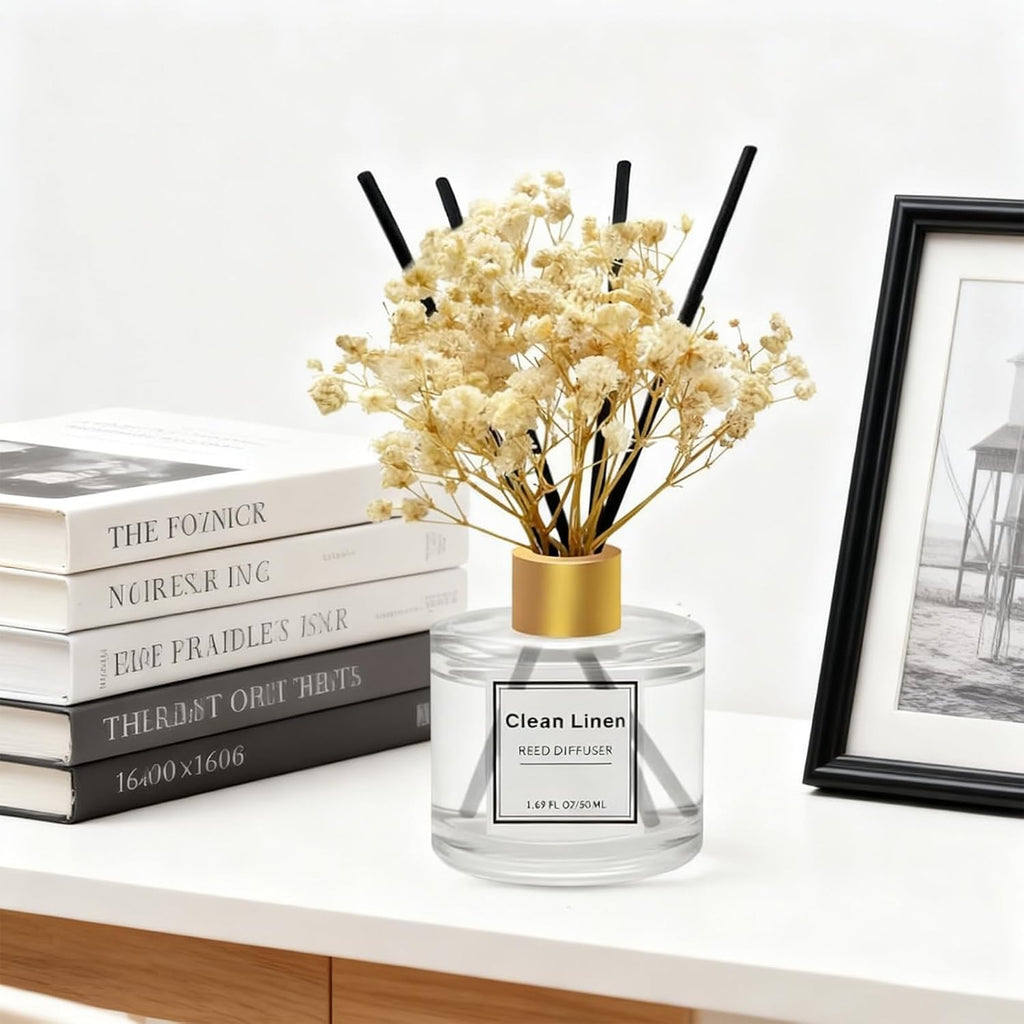 Reed Diffuser Pack,Clean Linen,Eucalyptus & Mint,Ocean Scented Oil Diffuser with 4 Sticks,Reed Diffusers Air - Set of 3