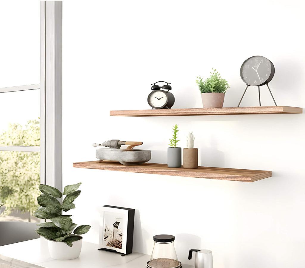 Wood Floating Shelves for Wall, Rustic Wall Shelves, Wall Mounted Floating Shelf, Set of 4 Light Walnut 36 Inch