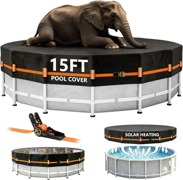 15FT Round Pool Cover Thicker Solar Pool Covers for Above Ground Pools | 600D Polyester Oxford,Tear