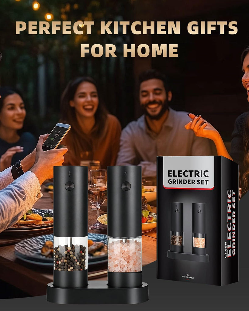 Electric Salt and Pepper Grinder Set Rechargeable, Automatic Salt and Pepper Shakers Mill Refillable, One Hand