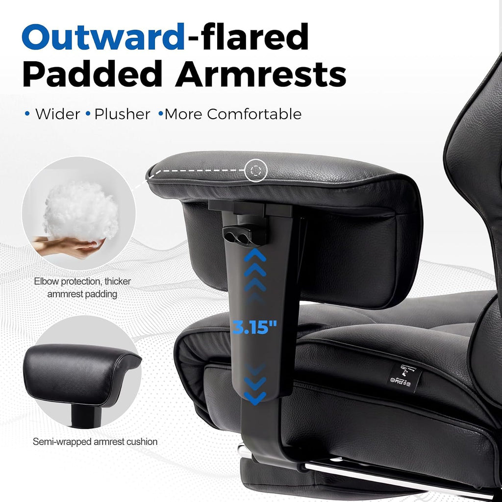 Big and Tall Office Chair,Heavy Duty Gaming Chair with Foot Rest and Wide Pocket Spring Cushion Reclining Height