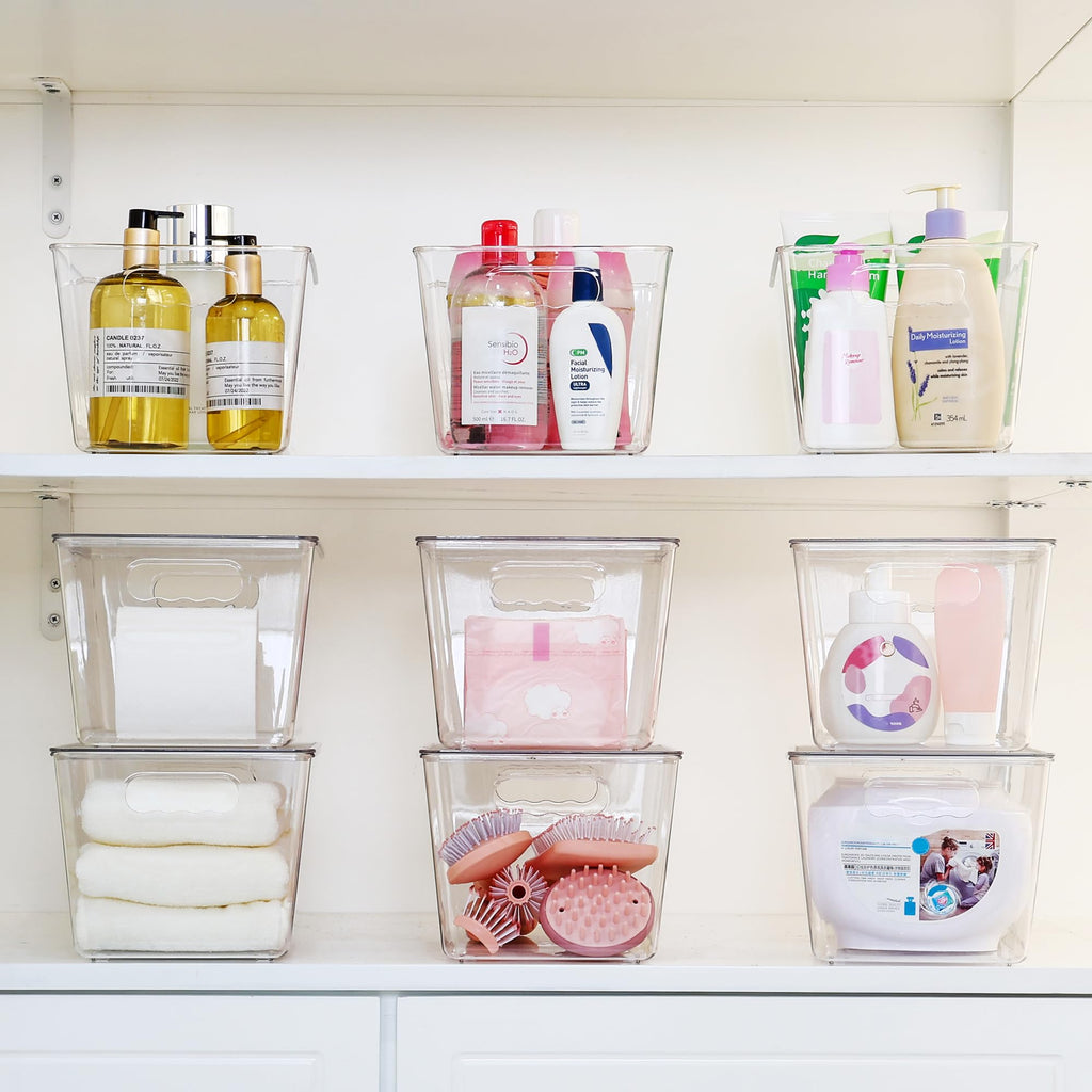 6 Pack Clear Stackable Storage Bins with Lids and Handles, Large