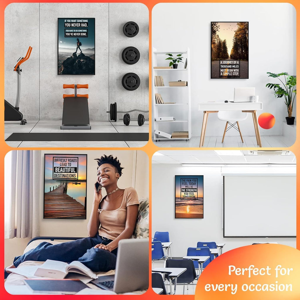 Throwbacktraits Canvas Motivational Wall Art - Set of 6 Inspirational Prints with Uplifting Phrases & Vibrant Images