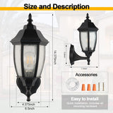 Outdoor Wall Lantern, 14 Inch Porch Light Fixtures with Seed Glass Shades, Waterproof Exterior Wall Lights