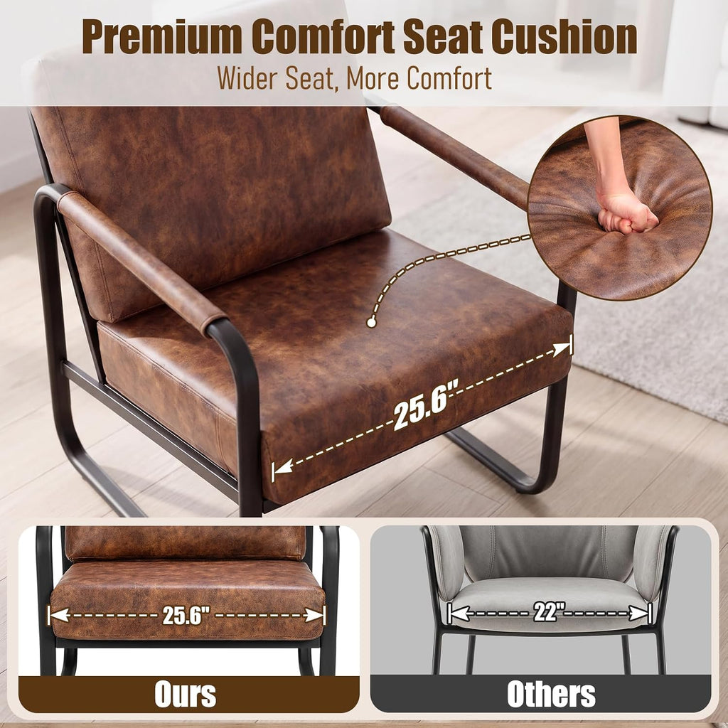 Faux Leather Mid-Century Modern Accent Chair, Brown - Set of 2