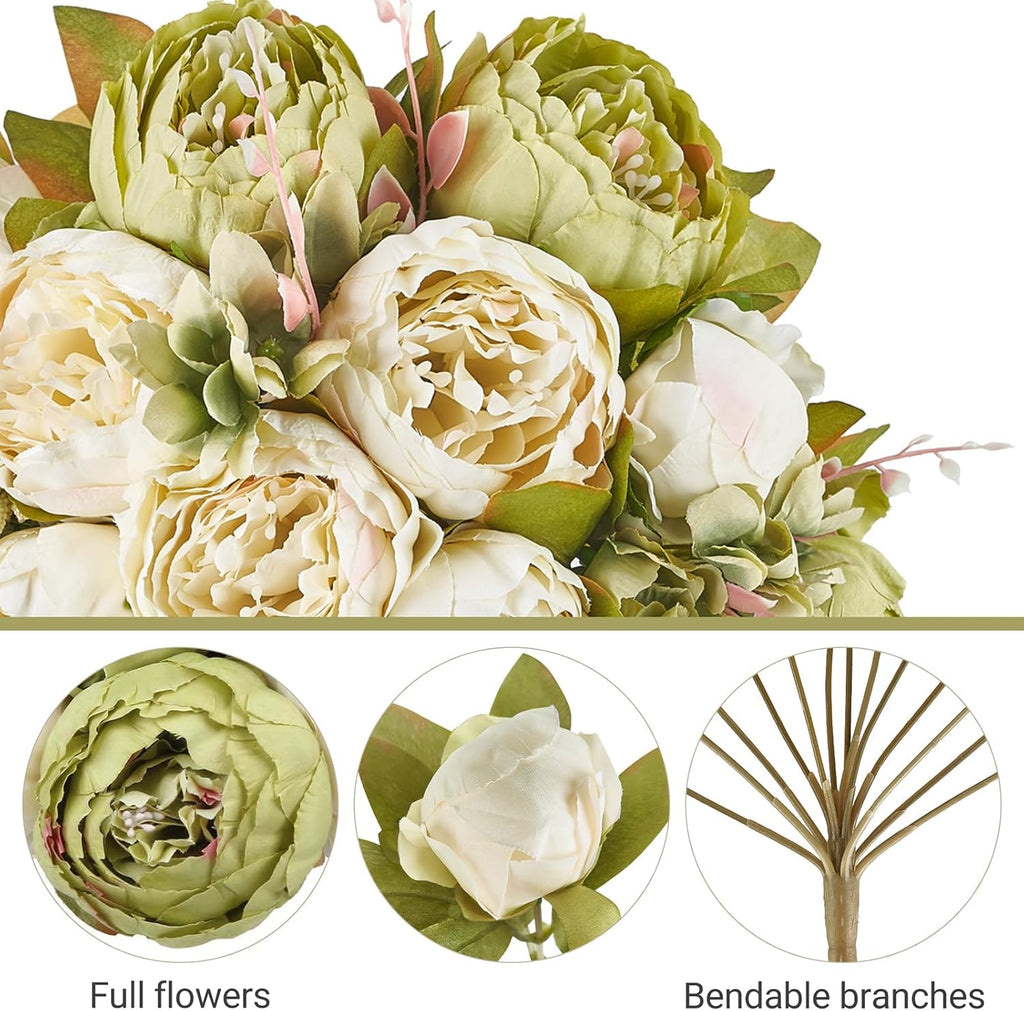 Peonies Artificial Flowers, 13 Stems Faux Peonies Real Touch 2 Pack - Set of 2