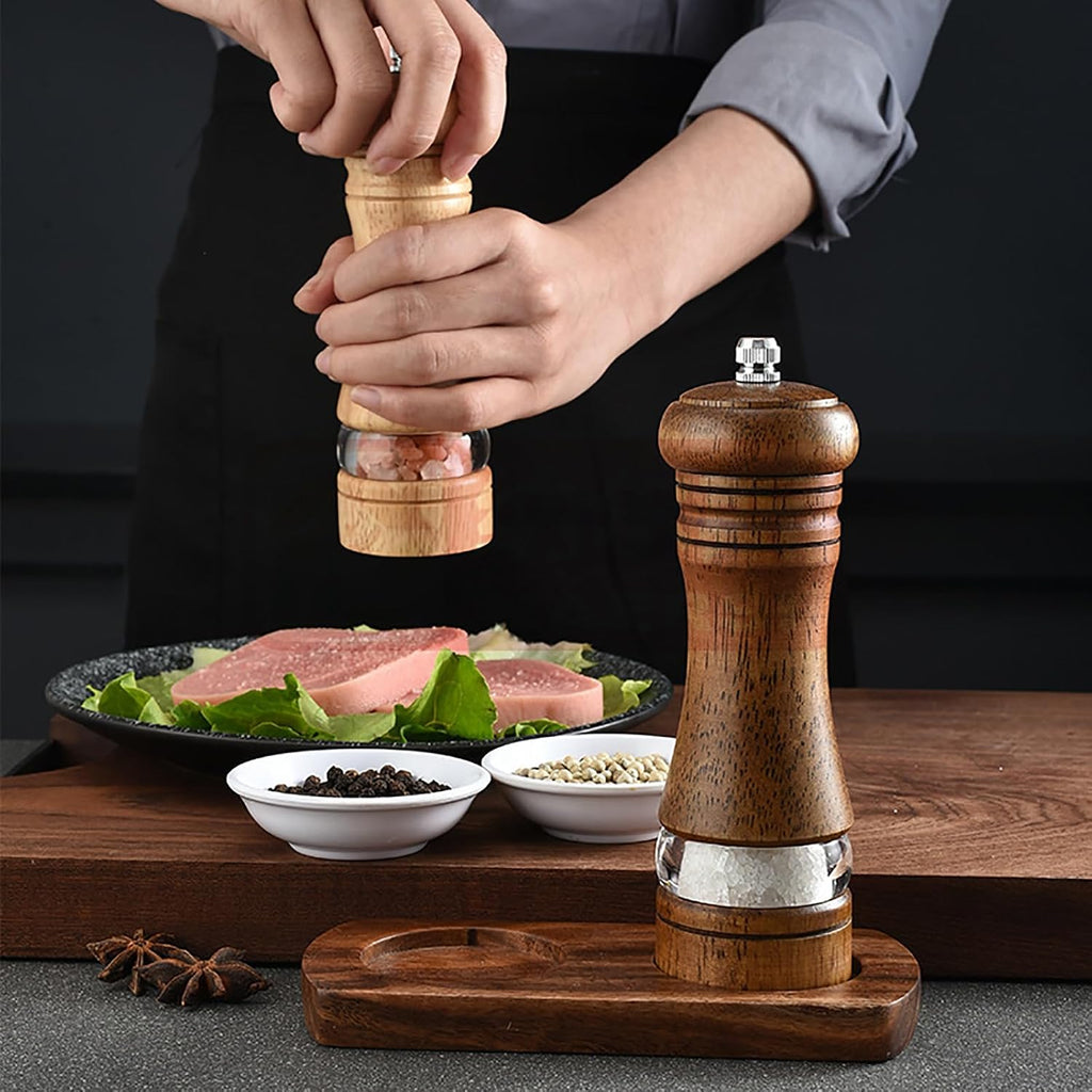 Wooden Salt and Pepper Shakers, Wood Salt and Pepper Grinder Set - Set of 2