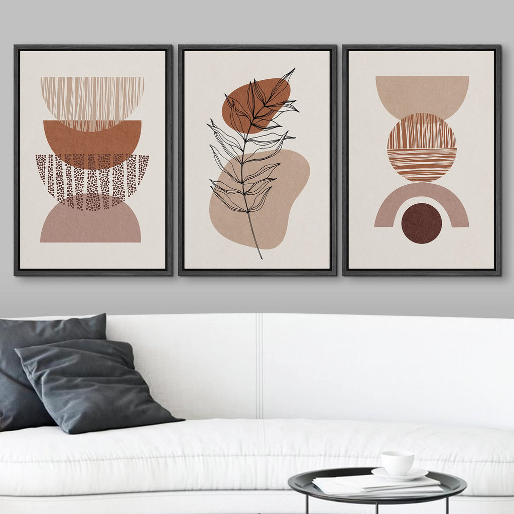 Framed Canvas Print Wall Art Set Boho Mid-Century Geometric Figure Plant Sketch Nature Abstract Illustrations Modern