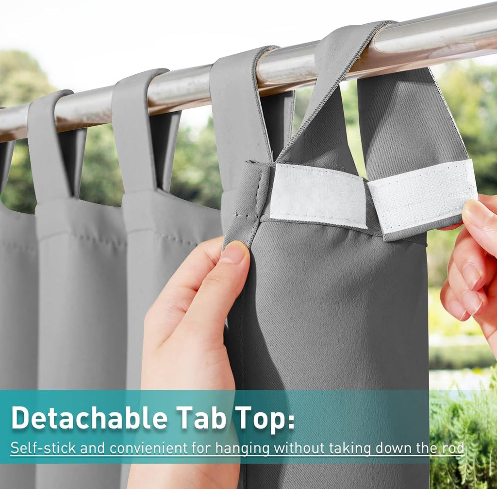 2 Panels=104" Width Patio Curtains Outdoor Waterproof Extra Long 108" Length, Self-Stick Tab Top Thermal Insulated