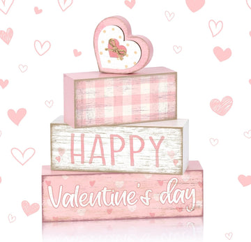 Tiered Tray Decor Set, , Wooden Table Sign, Pink Valentine - Set of 4