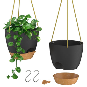 6.5 Inch Hanging Planters for Indoor Outdoor Plants, 2 Pack Self Watering Hanging Plant Pots with Drainage Holes and