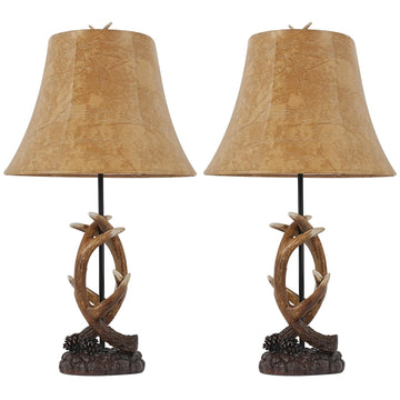 Farmhouse Rustic Western Antler Table Lamps, Set of 2 with USB