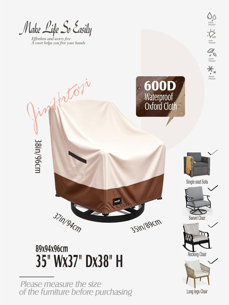 JinHrtoyi Outdoor Chair Covers 2 Pack, 35Wx37Dx38H inches Patio Chair Cover, 100% Waterproof Heavy Duty Outdoor