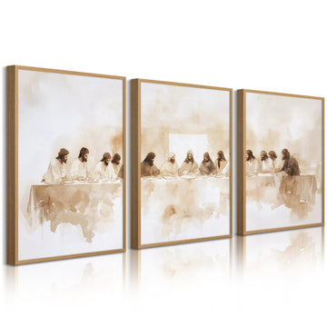 Jesus Wall Art Set of 3 Last Supper Wall Decor Christian Canvas Wall Art Religious Pictures Bible Renaissance