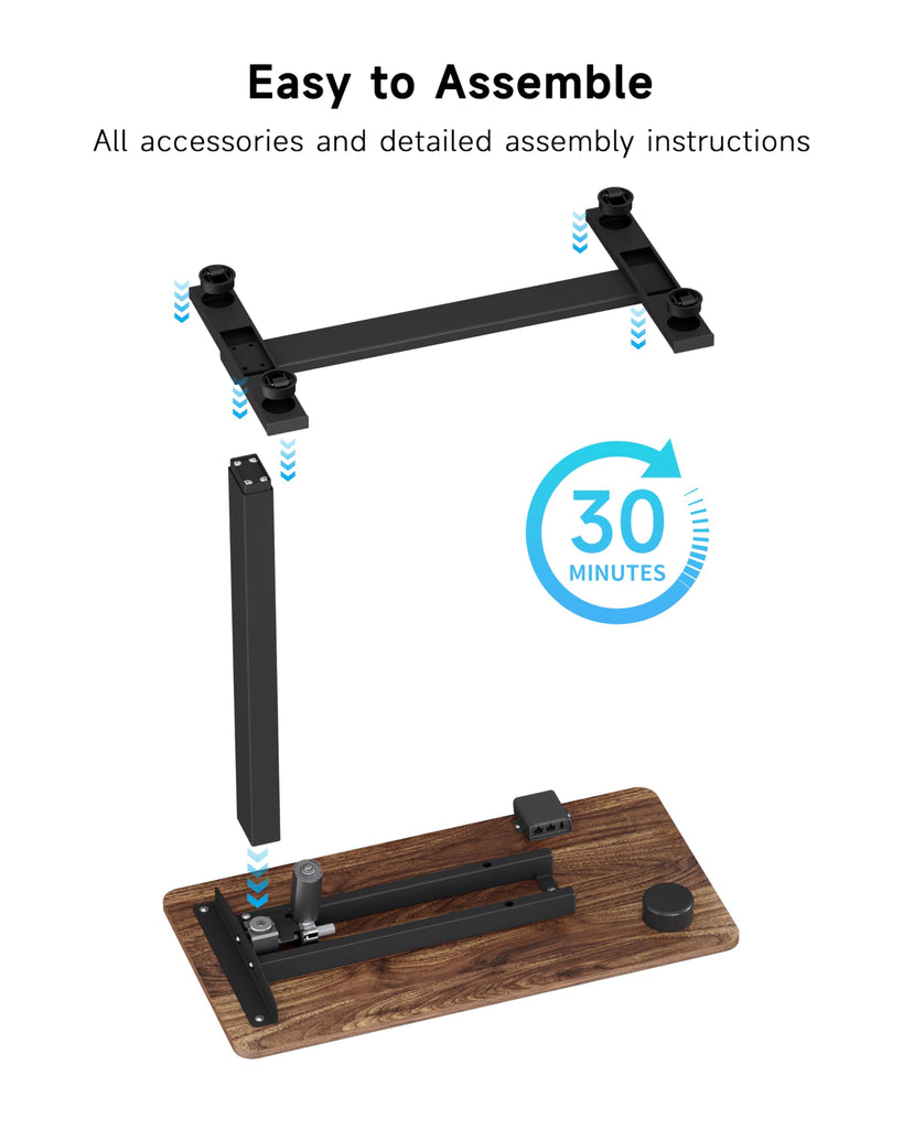 Small Electric Standing Desk Bedside Table with Hidden Wheels 31.5 x 15.8 Inch Adjustable Computer Laptop Office