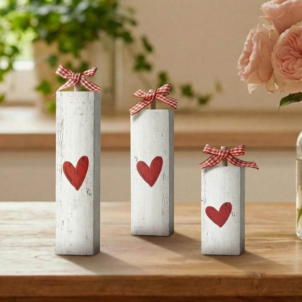 Smile Valentine's Day Wooden Block Decor, Heart-Themed - Set of 3